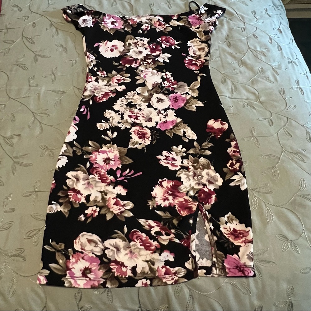 SHEIN Pink and White Off-Shoulder Flutter Sleeve Mini Dress